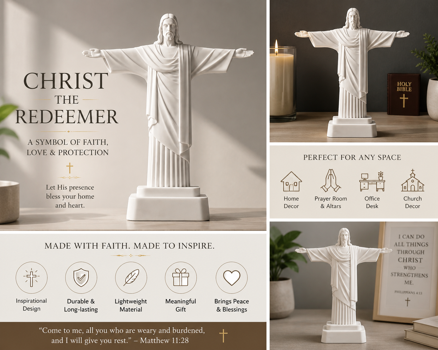 Christ the Redeemer Statue | Jesus Figurine | Inspirational Religious Gift | Modern Faith Sculpture