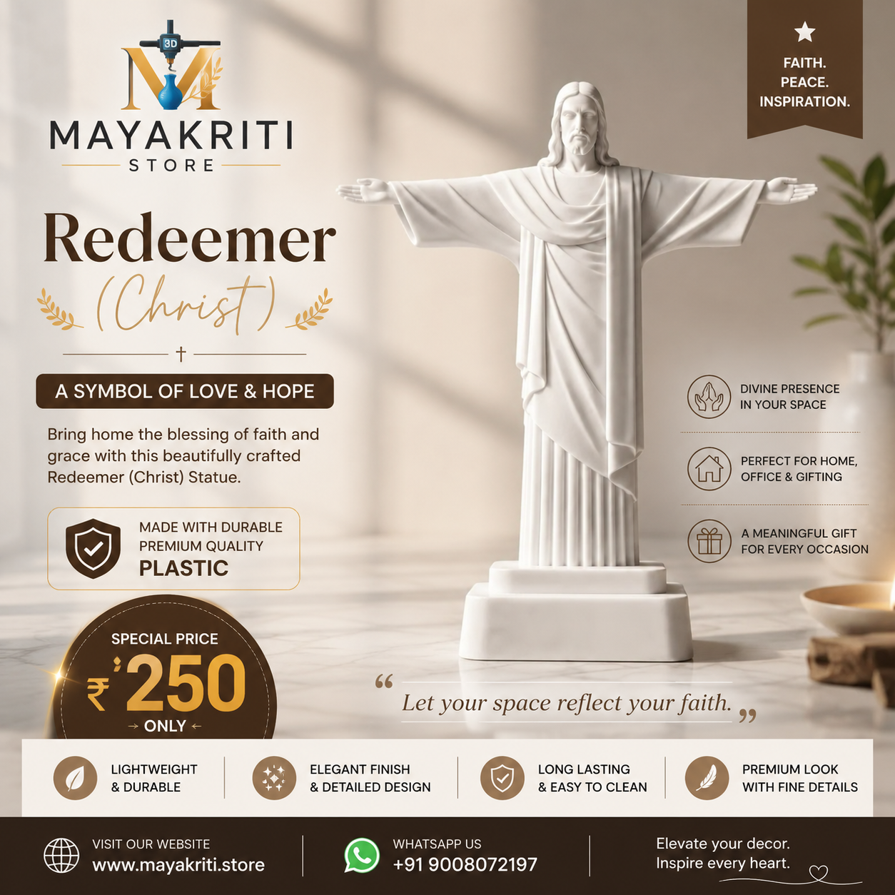 Redeemer (Christ) Statue | Premium Decorative Jesus Christ Figurine for Home