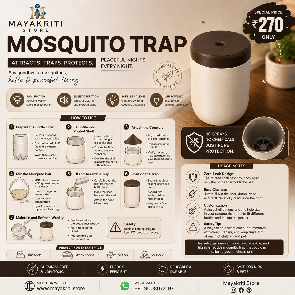 Reusable Mosquito Trap | Chemical-Free Mosquito Catcher | Silent Indoor Mosquito Killer